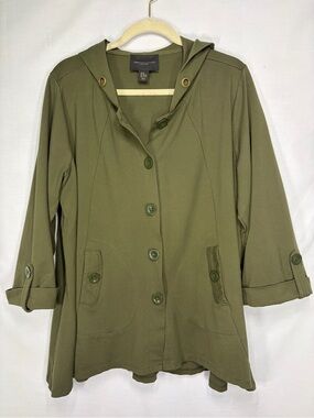 Christian Siriano 2X Olive Green Hooded Swing Jacket Plus Military Lagenlook